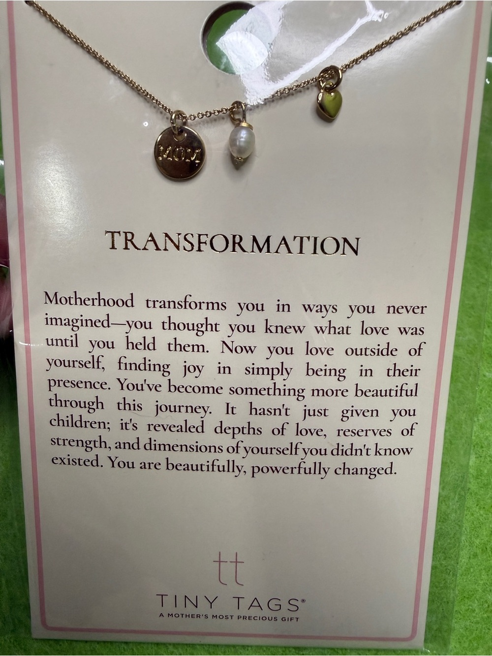 Tiny Tags Gold-Tone Necklace with Pearl Drop Heart Charm